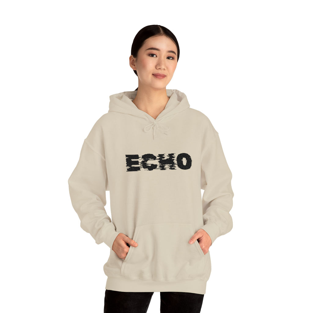 Echo Distressed Logo Hoodie — Retro Grunge Streetwear Pullover