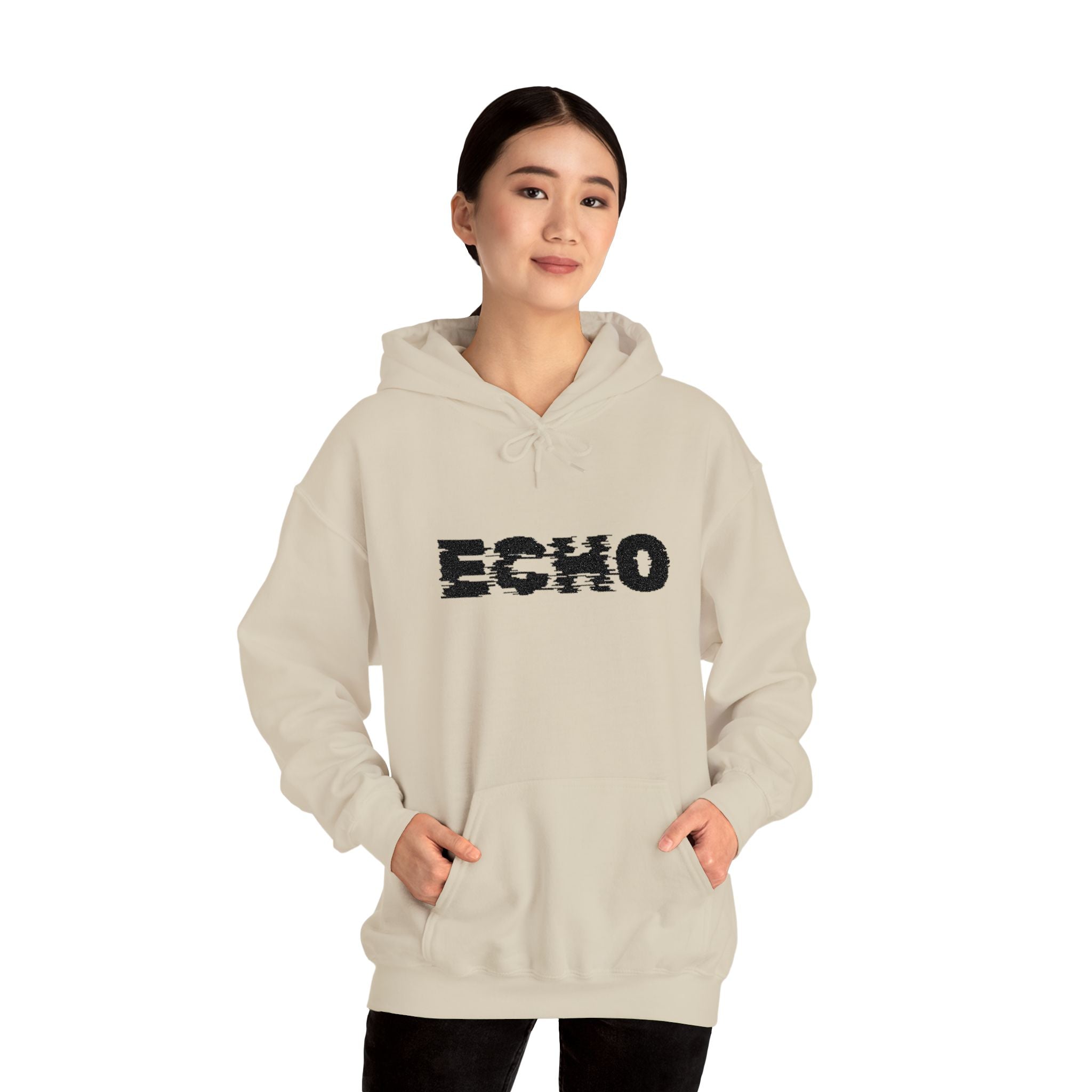 Echo Distressed Logo Hoodie — Retro Grunge Streetwear Pullover