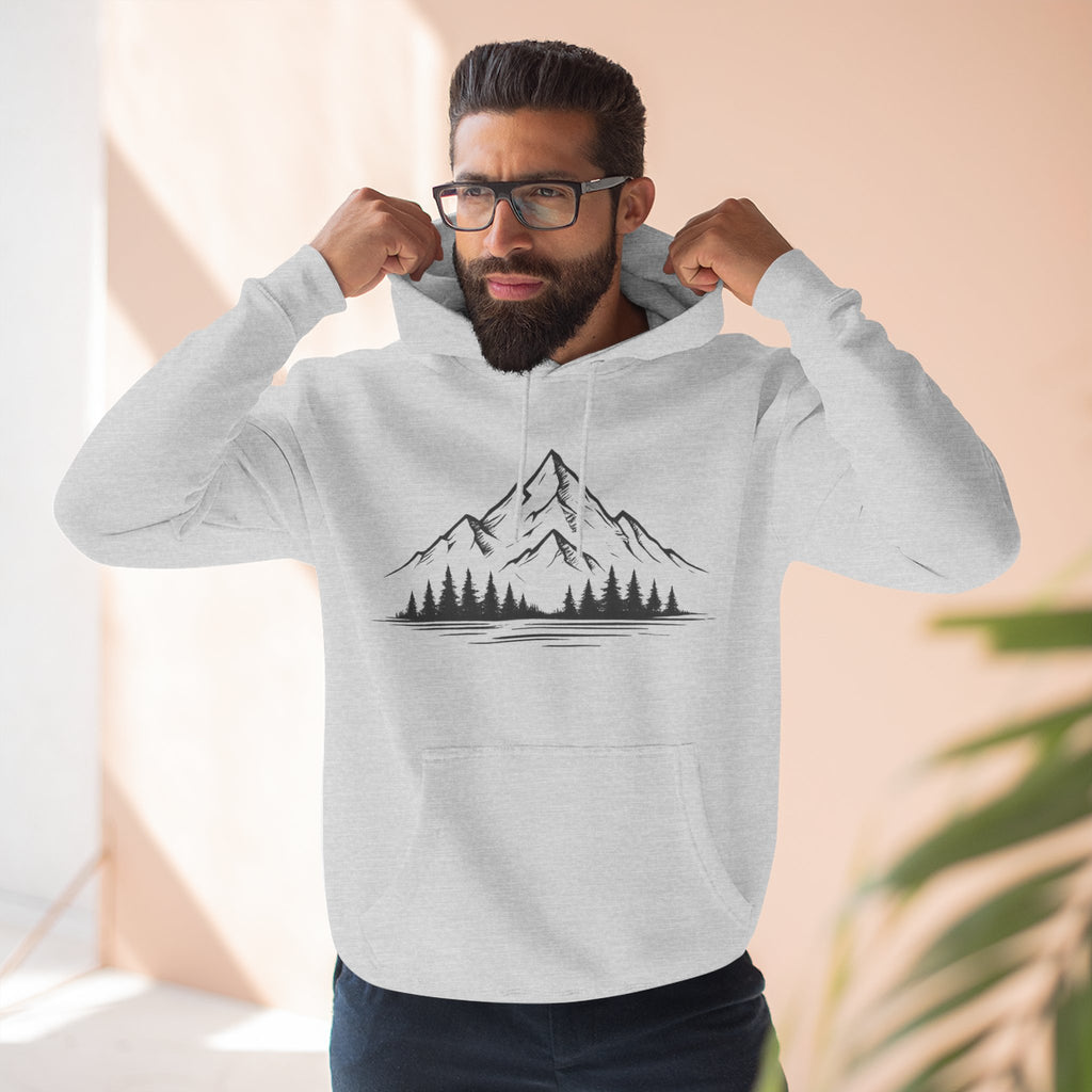 Mountain Pines Hoodie — Minimal Mountain & Forest Graphic Pullover