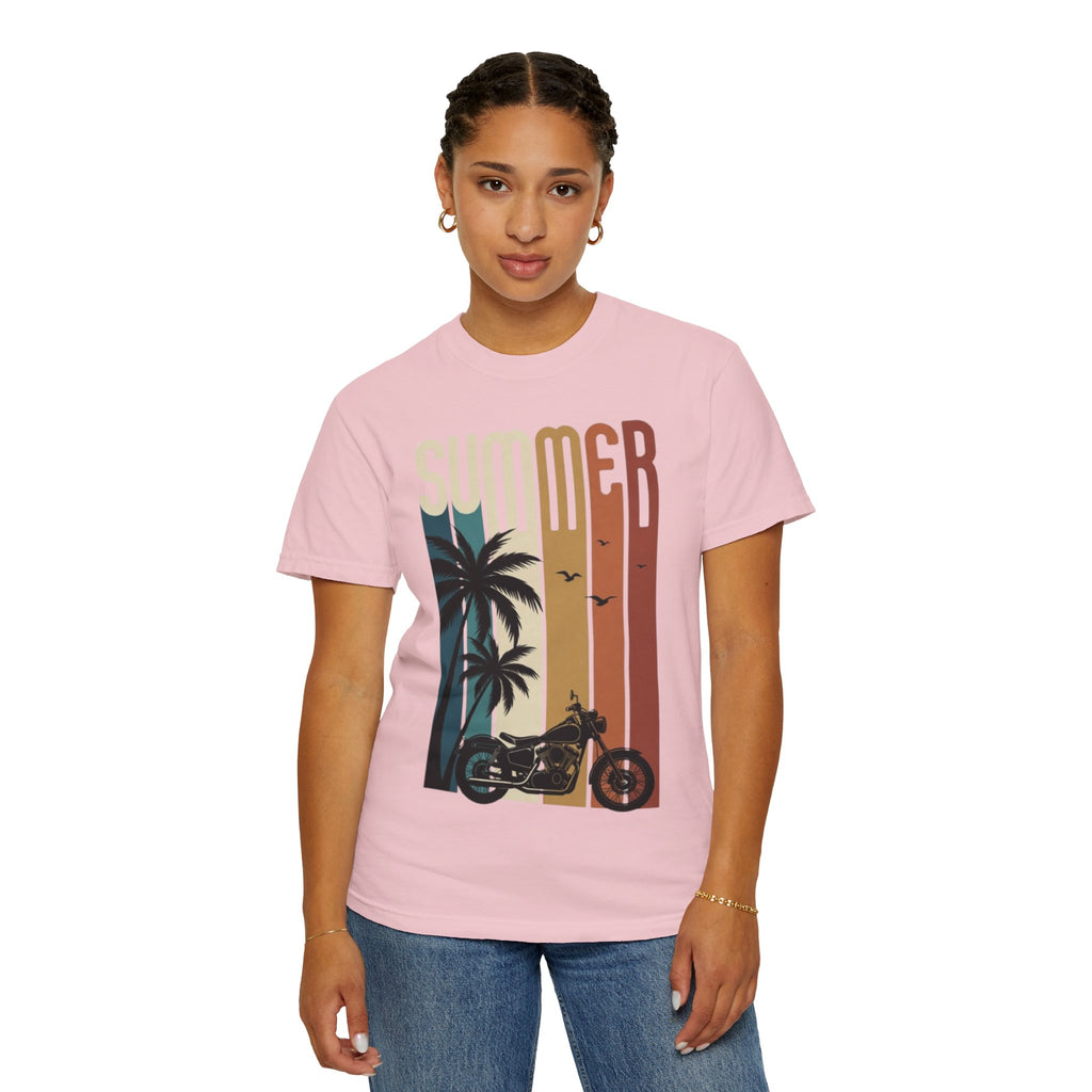 Summer Motorcycle Tee — Retro Palm Tree Beach Graphic T-Shirt