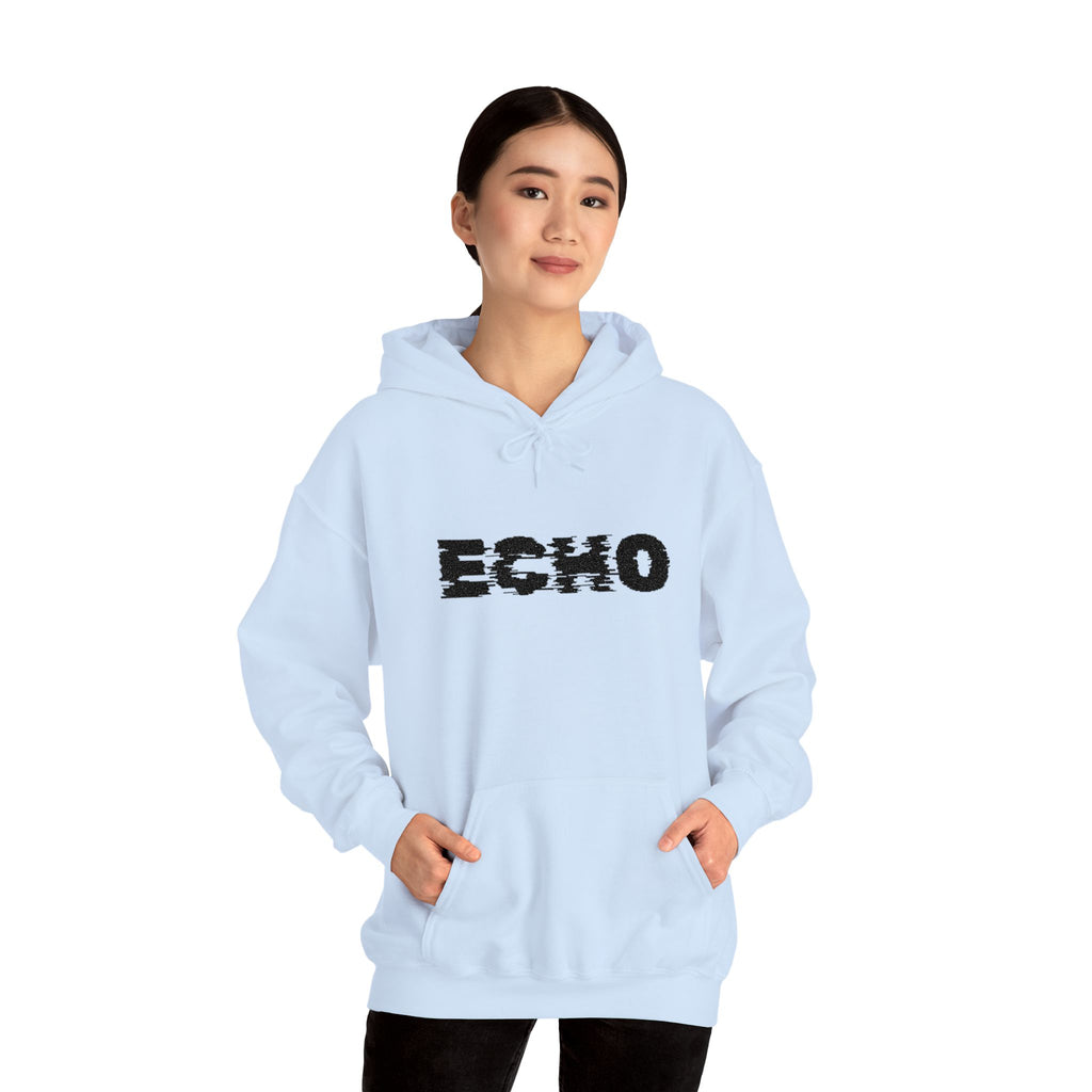 Echo Distressed Logo Hoodie — Retro Grunge Streetwear Pullover