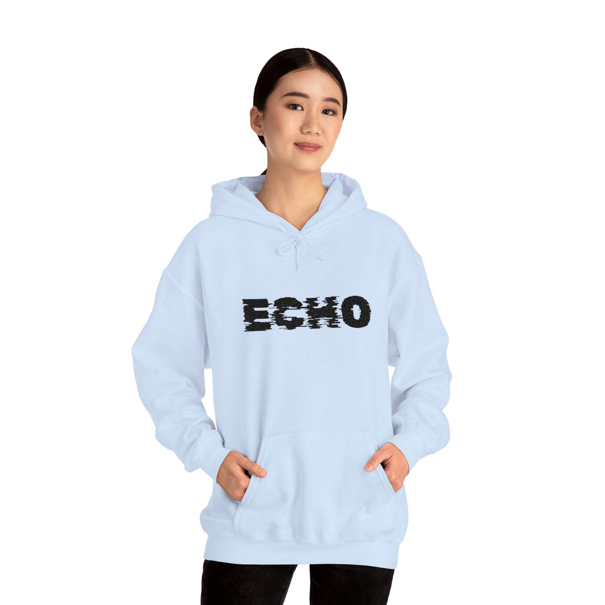 Echo Distressed Logo Hoodie — Retro Grunge Streetwear Pullover