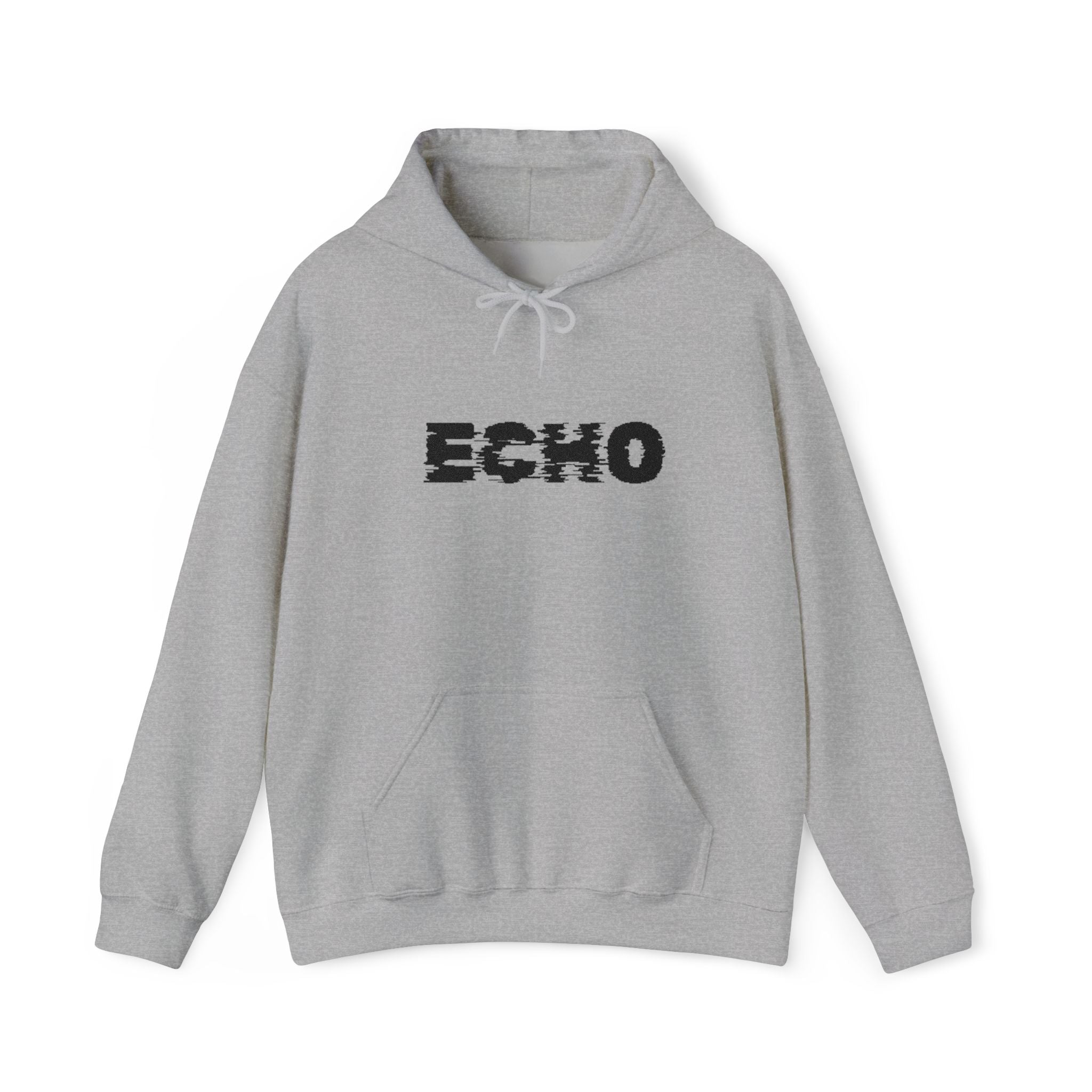 Echo Distressed Logo Hoodie — Retro Grunge Streetwear Pullover