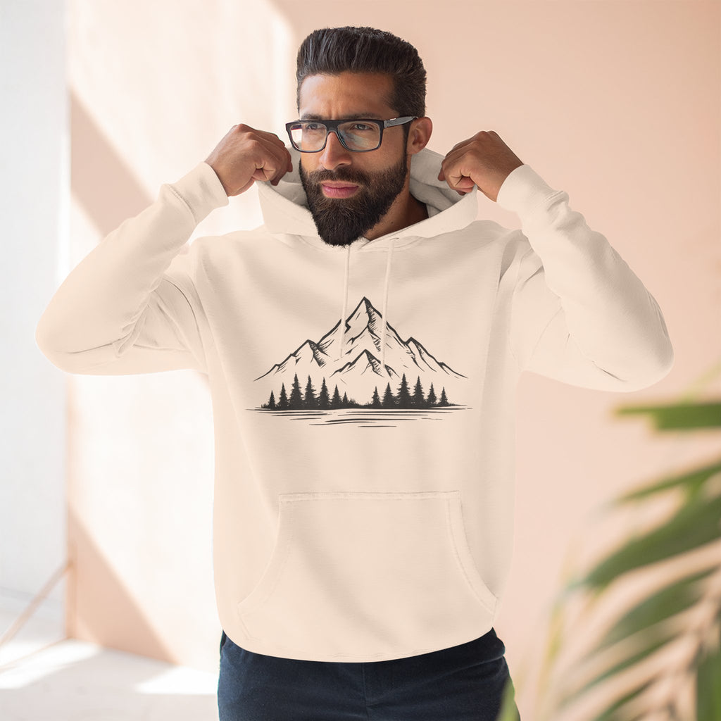 Mountain Pines Hoodie — Minimal Mountain & Forest Graphic Pullover