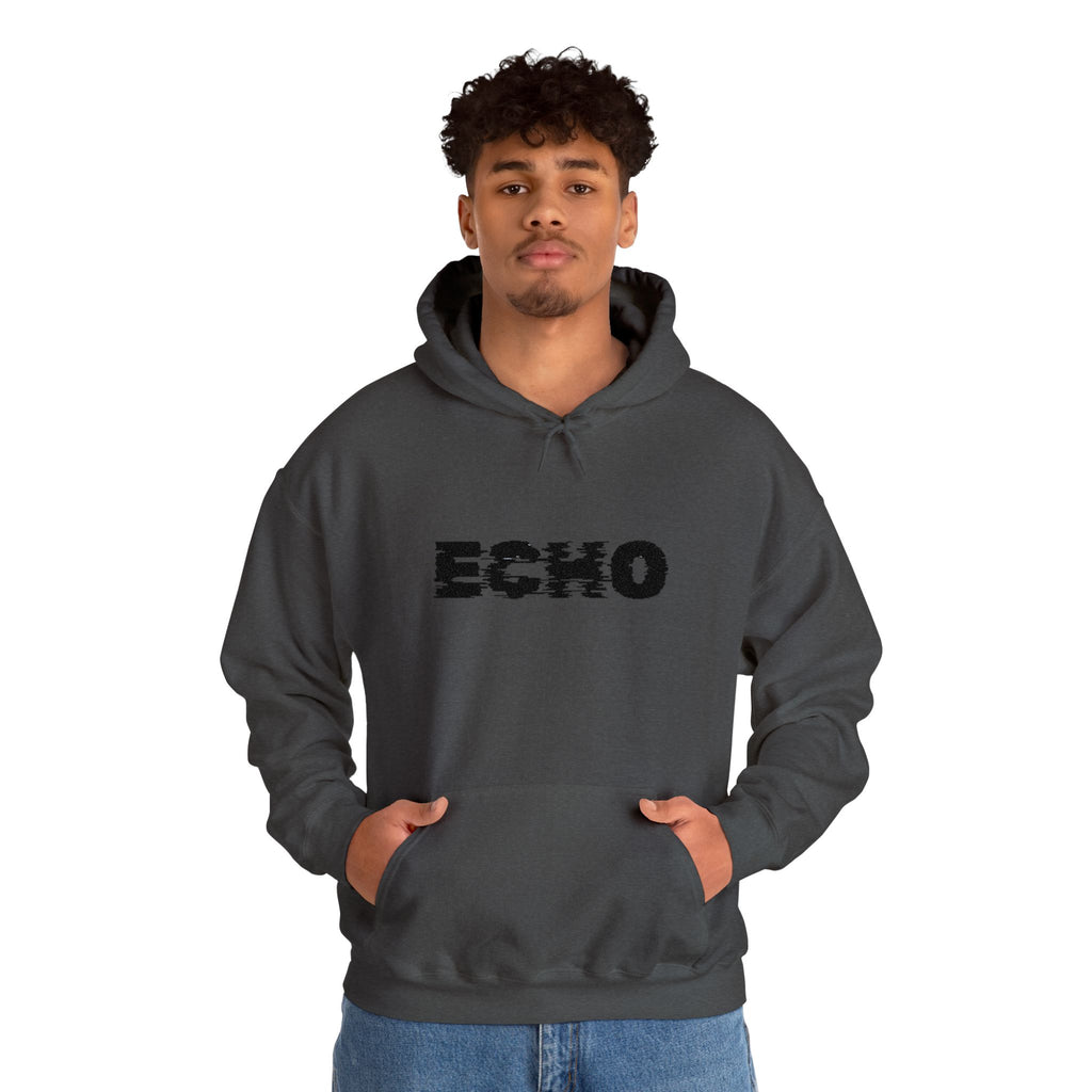 Echo Distressed Logo Hoodie — Retro Grunge Streetwear Pullover