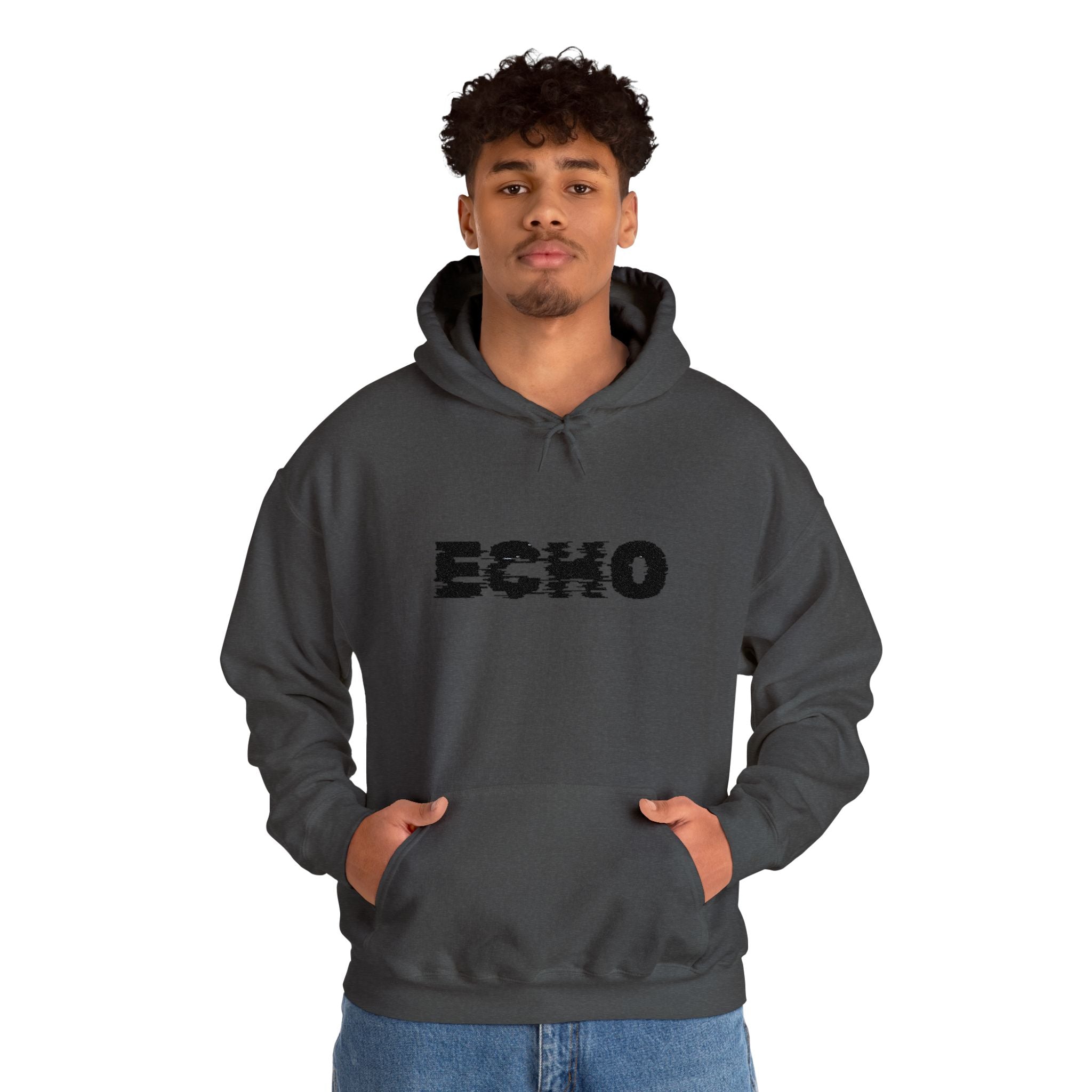 Echo Distressed Logo Hoodie — Retro Grunge Streetwear Pullover