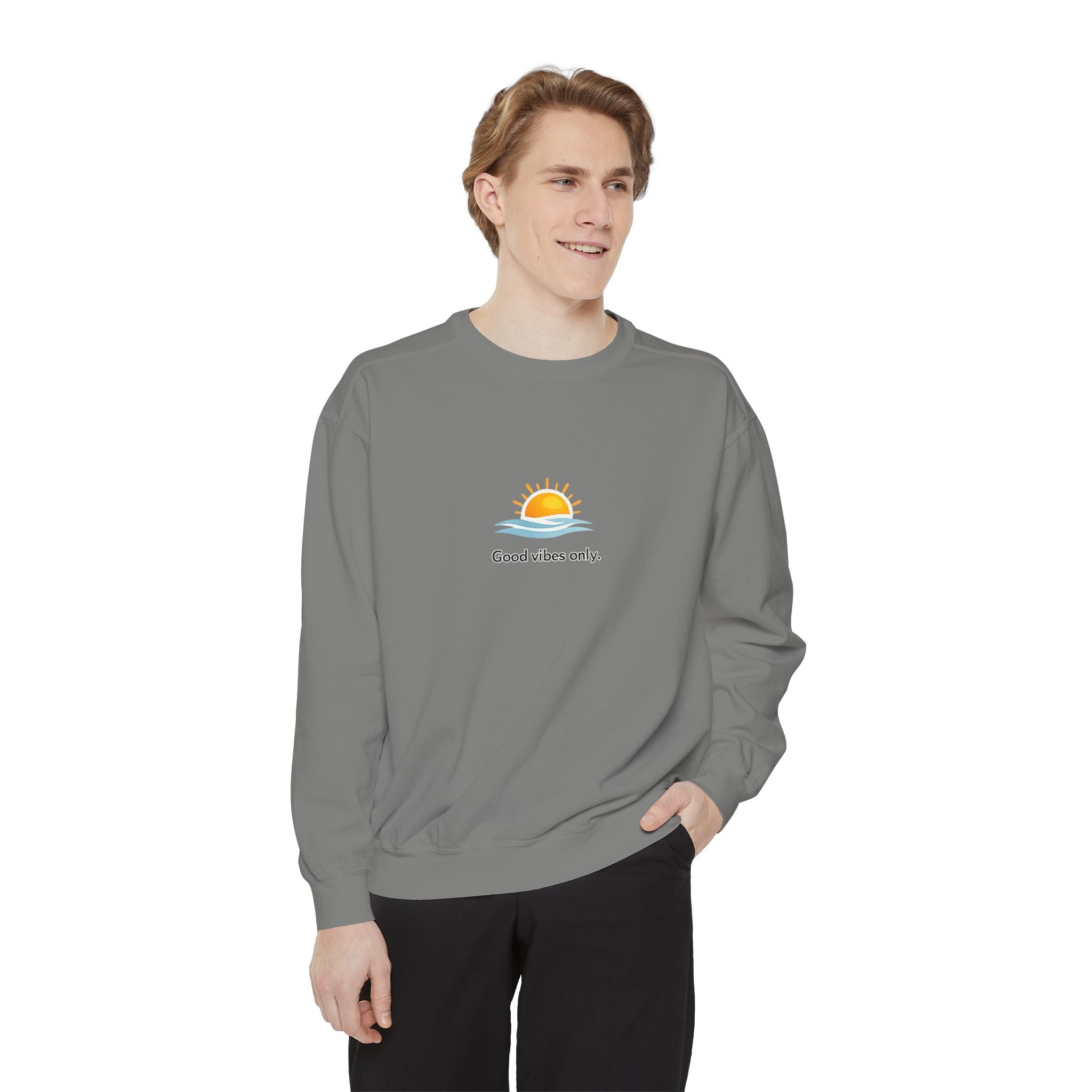 Good Vibes Only Sweatshirt — Sunrise Graphic Cozy Pullover