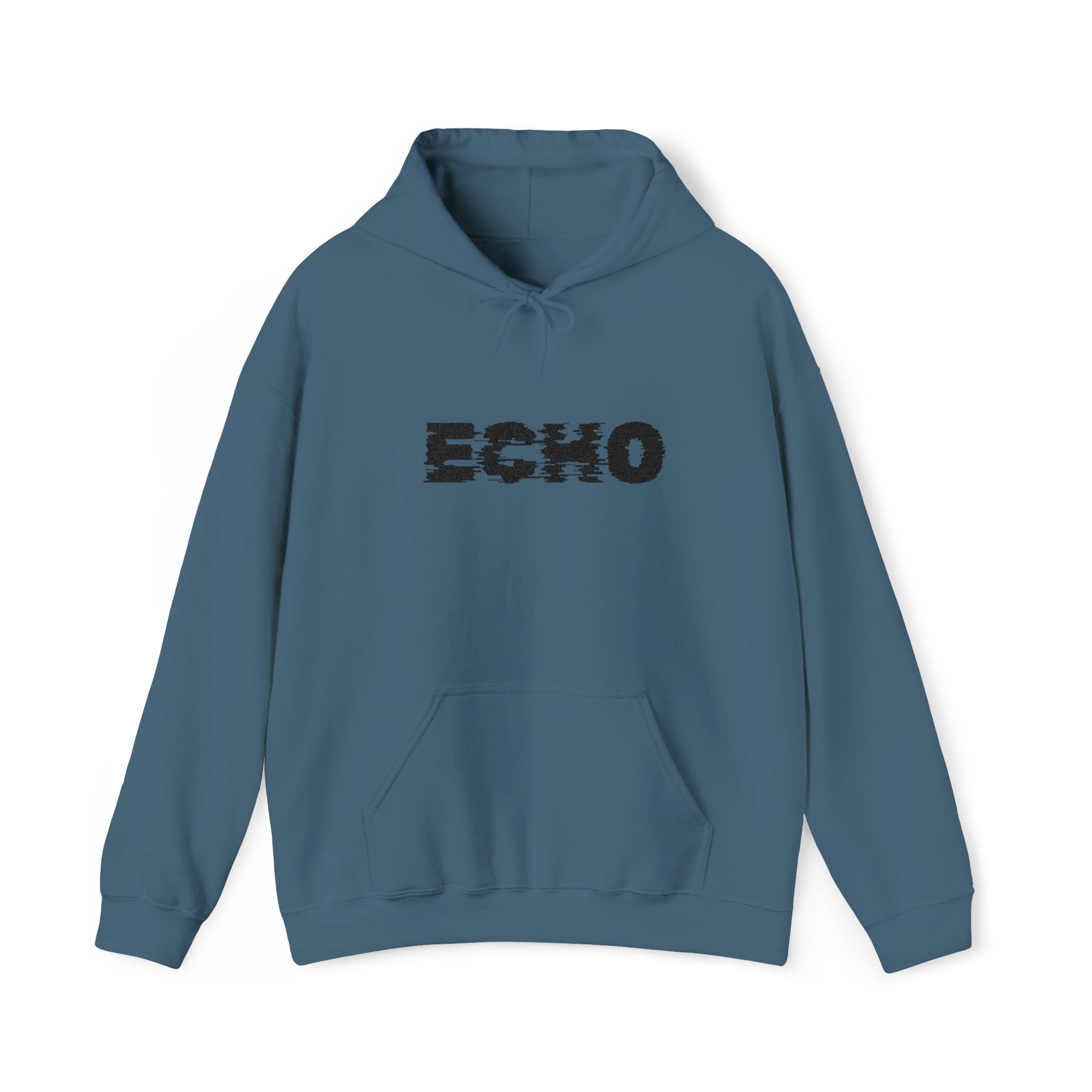 Echo Distressed Logo Hoodie — Retro Grunge Streetwear Pullover