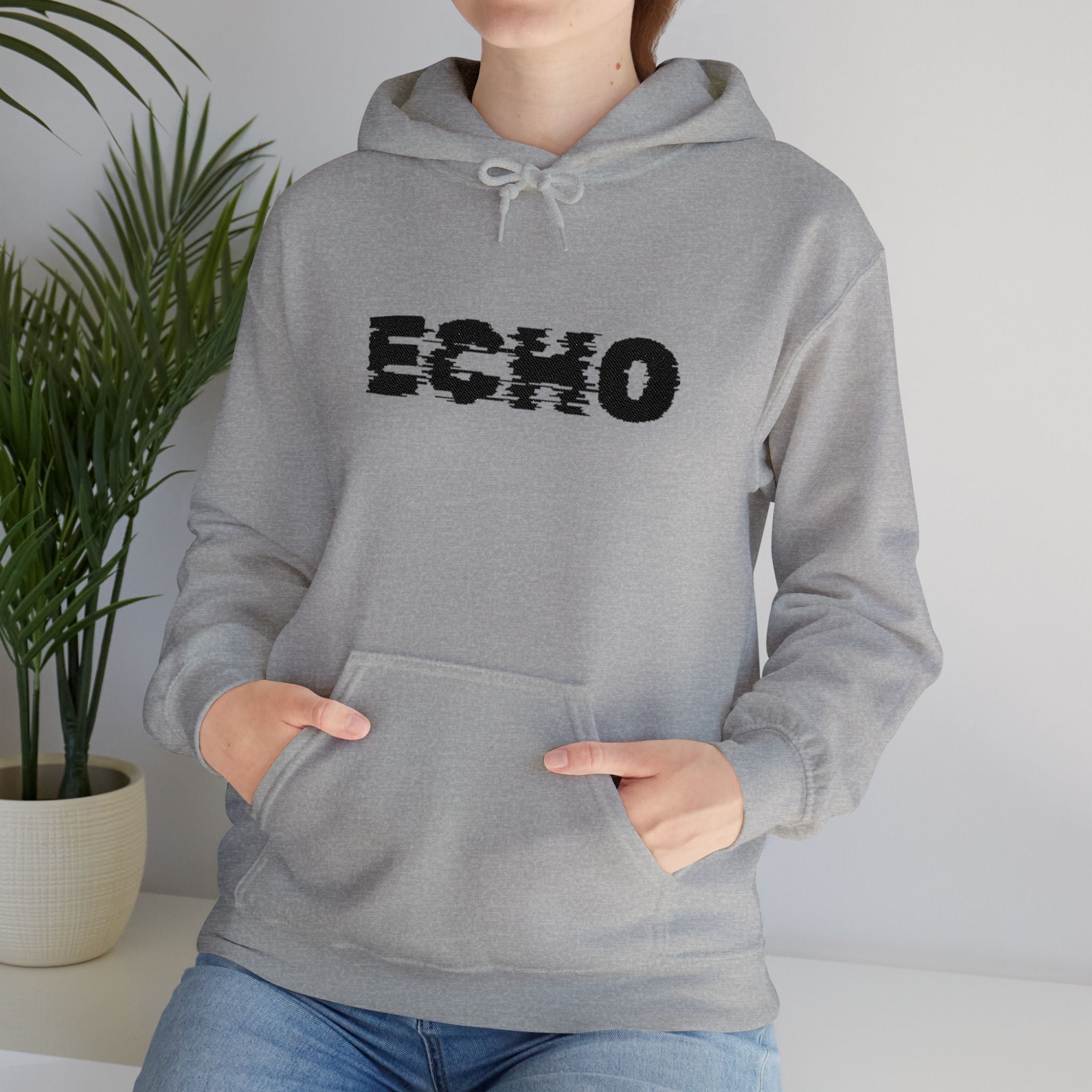 Echo Distressed Logo Hoodie — Retro Grunge Streetwear Pullover