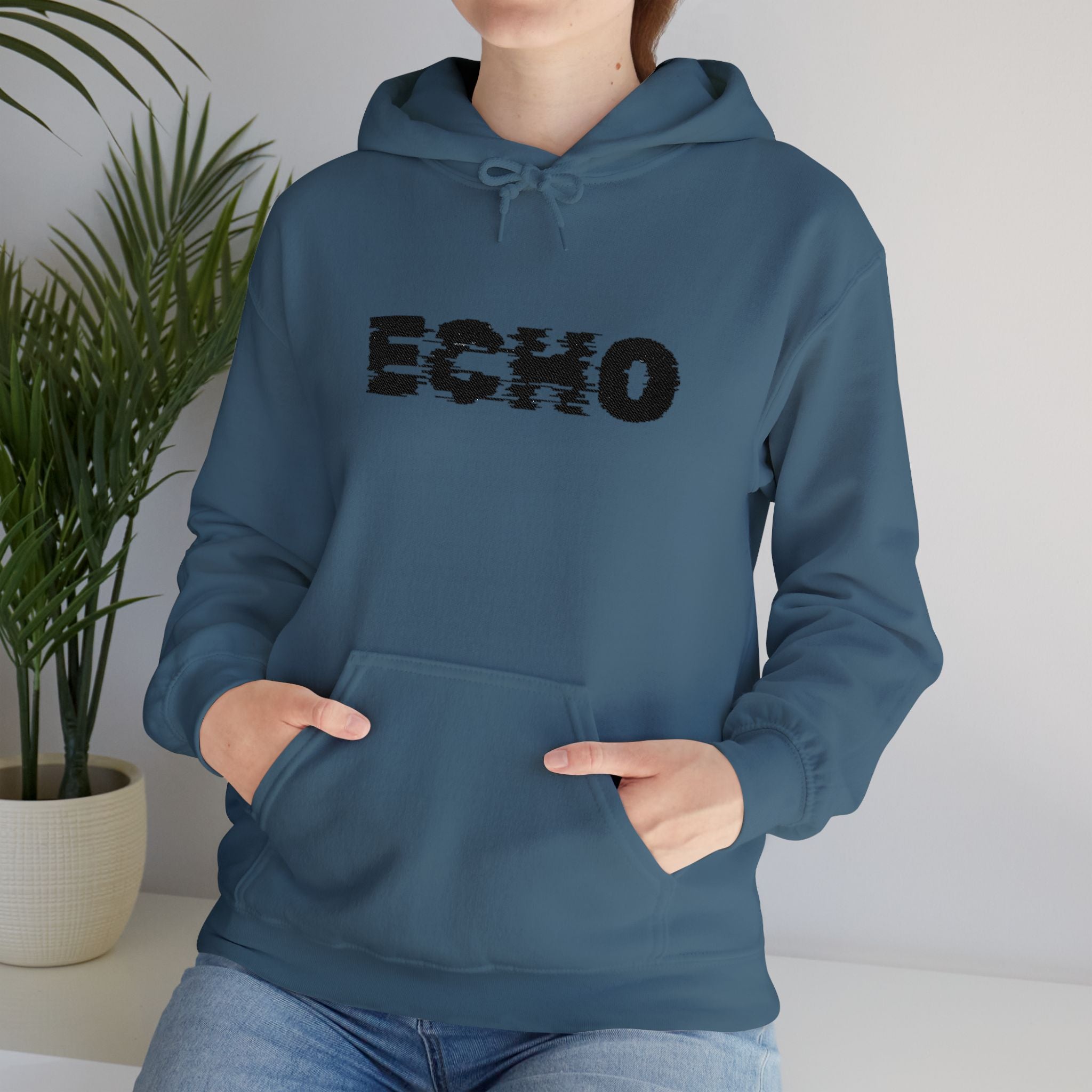 Echo Distressed Logo Hoodie — Retro Grunge Streetwear Pullover