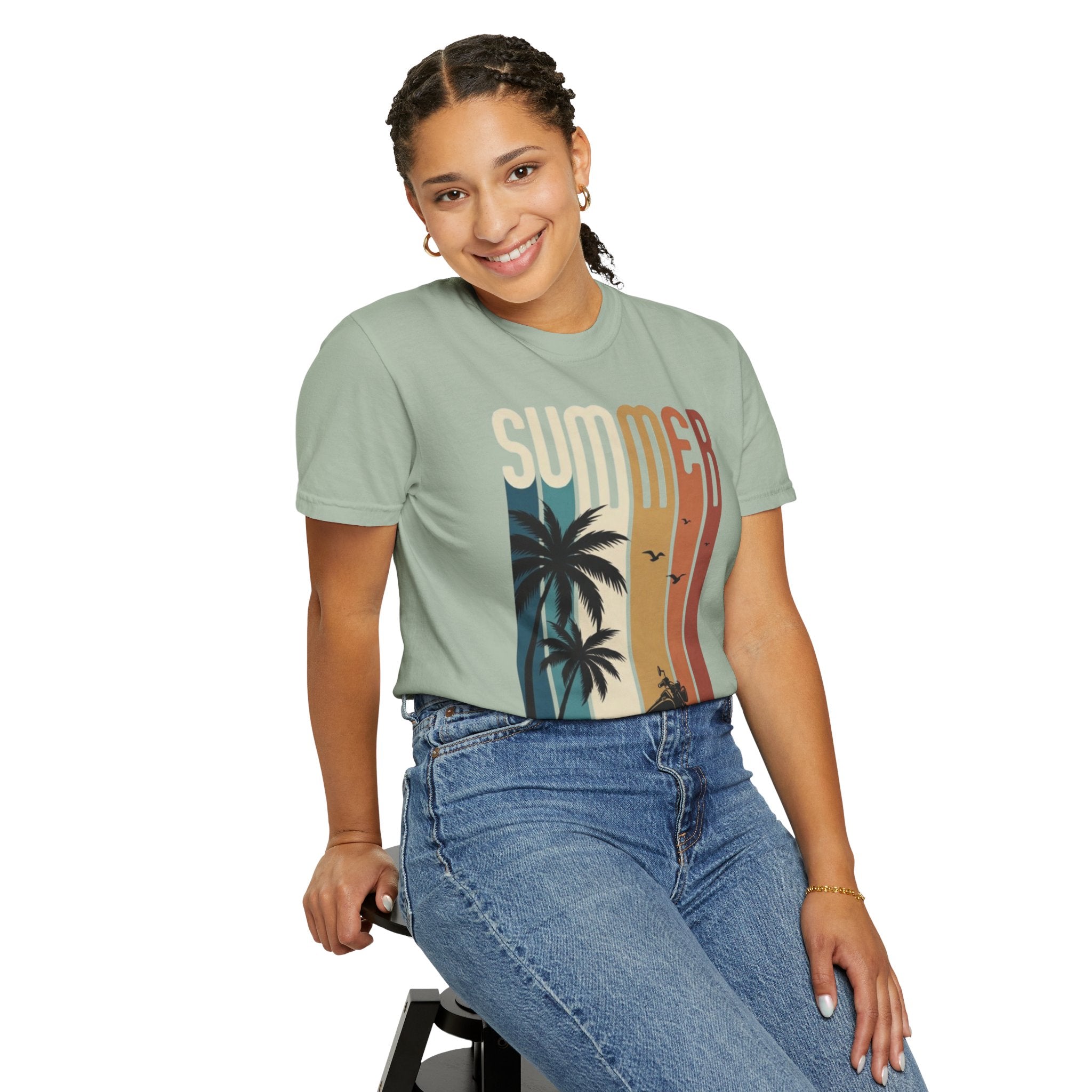 Summer Motorcycle Tee — Retro Palm Tree Beach Graphic T-Shirt