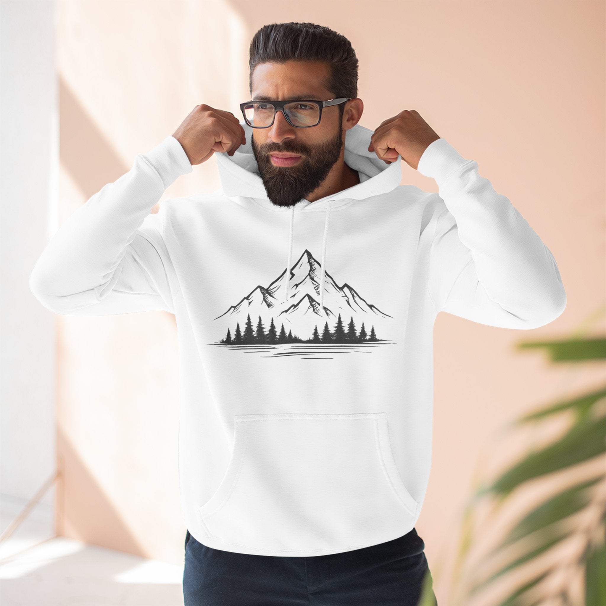 Mountain Pines Hoodie — Minimal Mountain & Forest Graphic Pullover