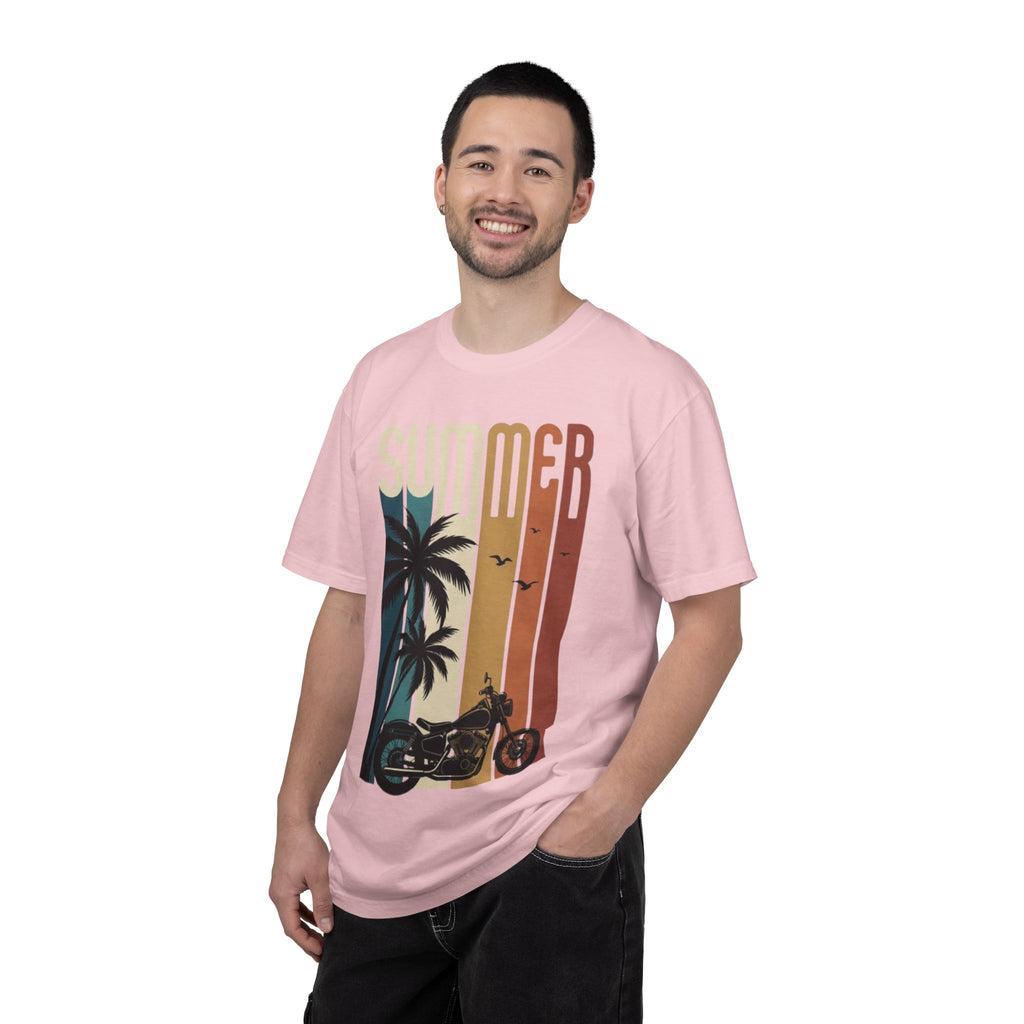 Summer Motorcycle Tee — Retro Palm Tree Beach Graphic T-Shirt