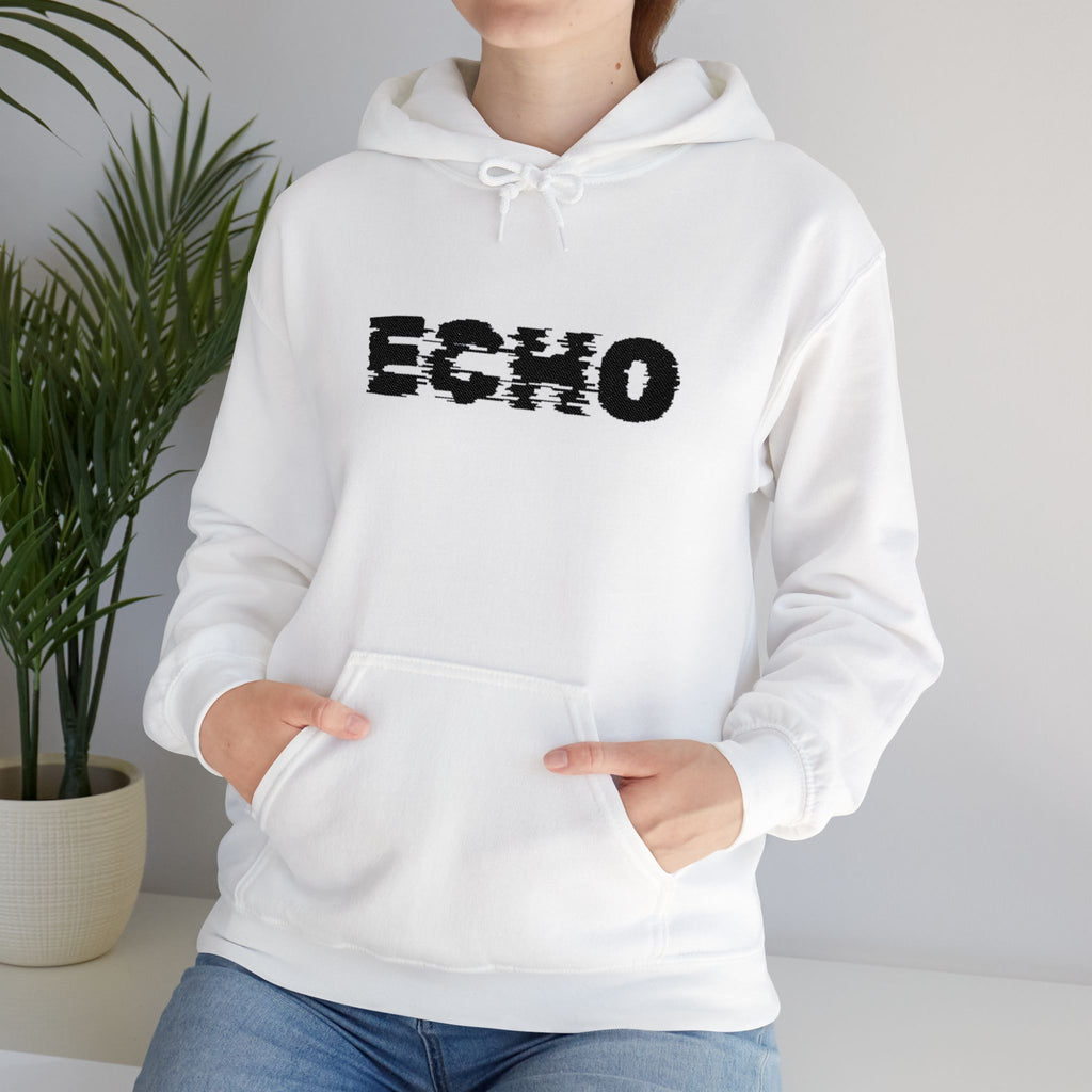 Echo Distressed Logo Hoodie — Retro Grunge Streetwear Pullover