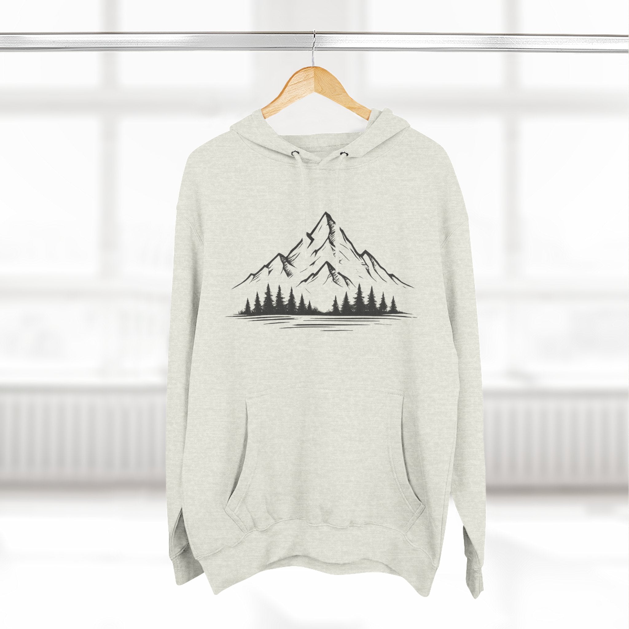 Mountain Pines Hoodie — Minimal Mountain & Forest Graphic Pullover