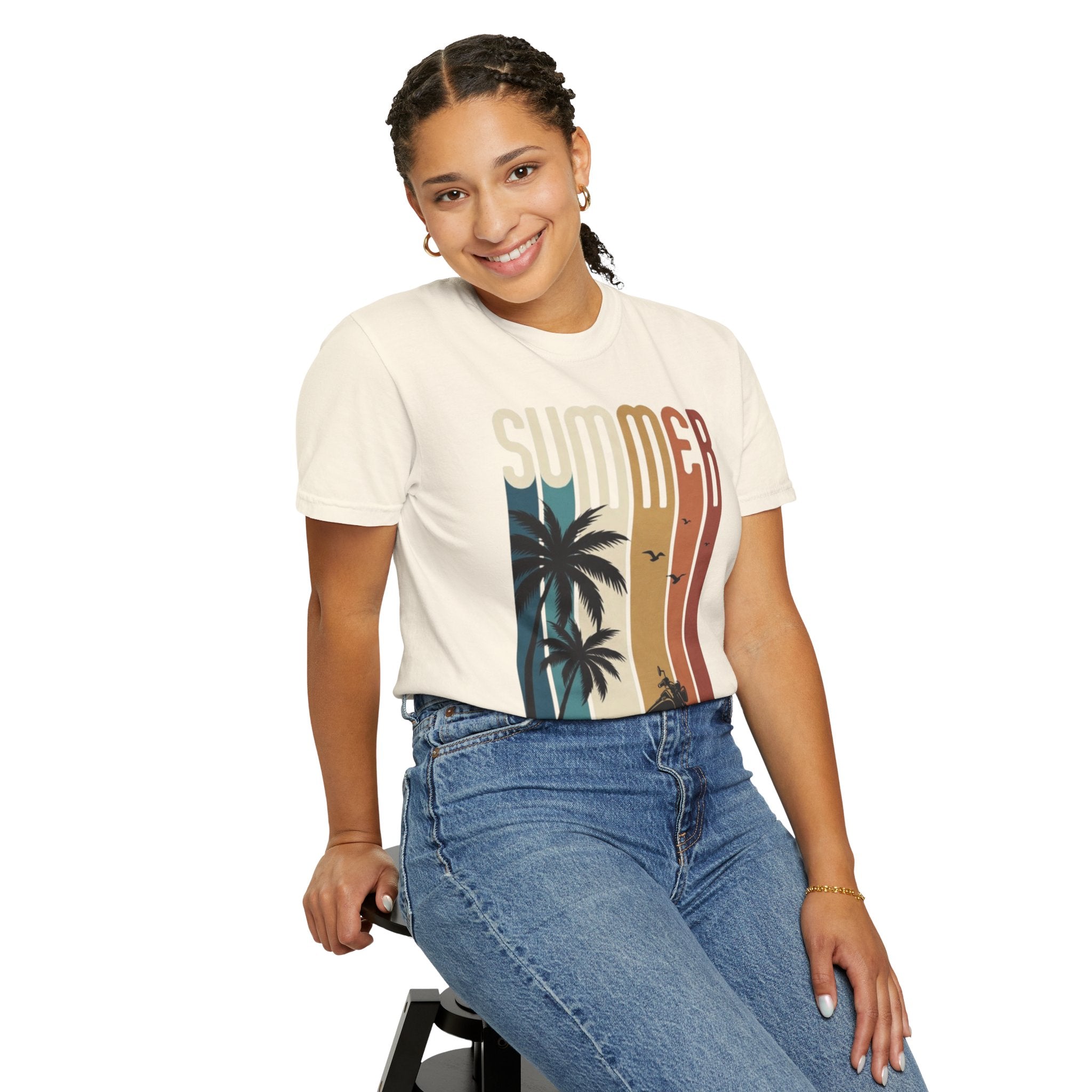 Summer Motorcycle Tee — Retro Palm Tree Beach Graphic T-Shirt