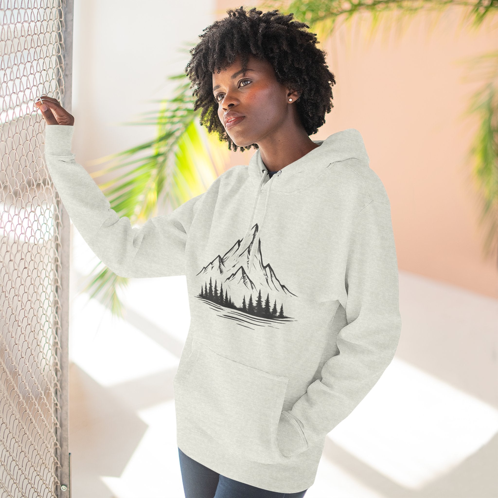 Mountain Pines Hoodie — Minimal Mountain & Forest Graphic Pullover