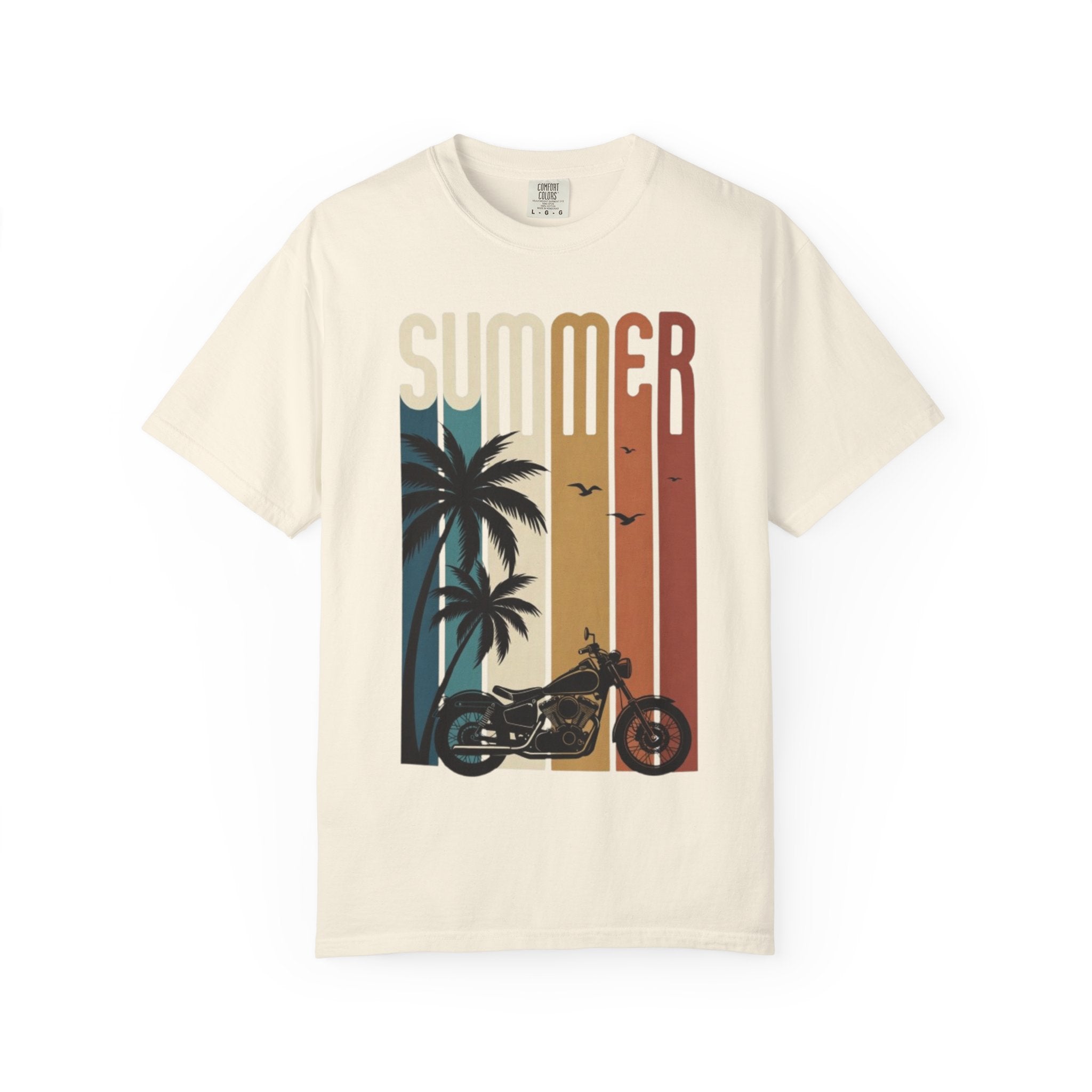 Summer Motorcycle Tee — Retro Palm Tree Beach Graphic T-Shirt