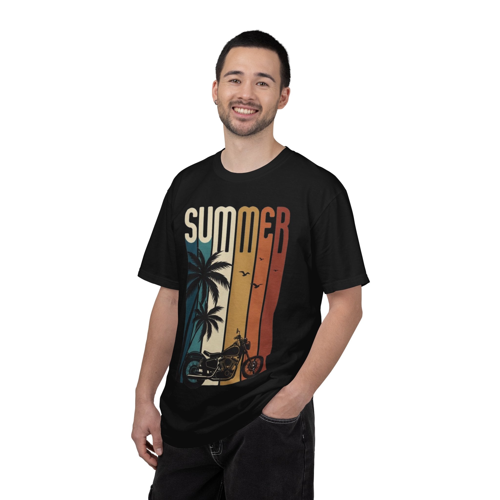 Summer Motorcycle Tee — Retro Palm Tree Beach Graphic T-Shirt